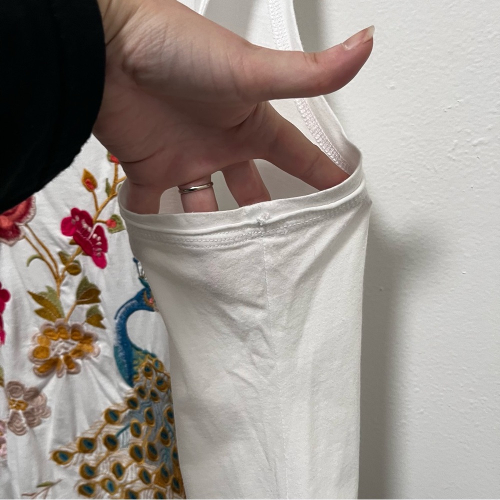 Johnny Was White Tank Top with Multicolor Floral & Peacock Embroidery - Picture 8 of 11